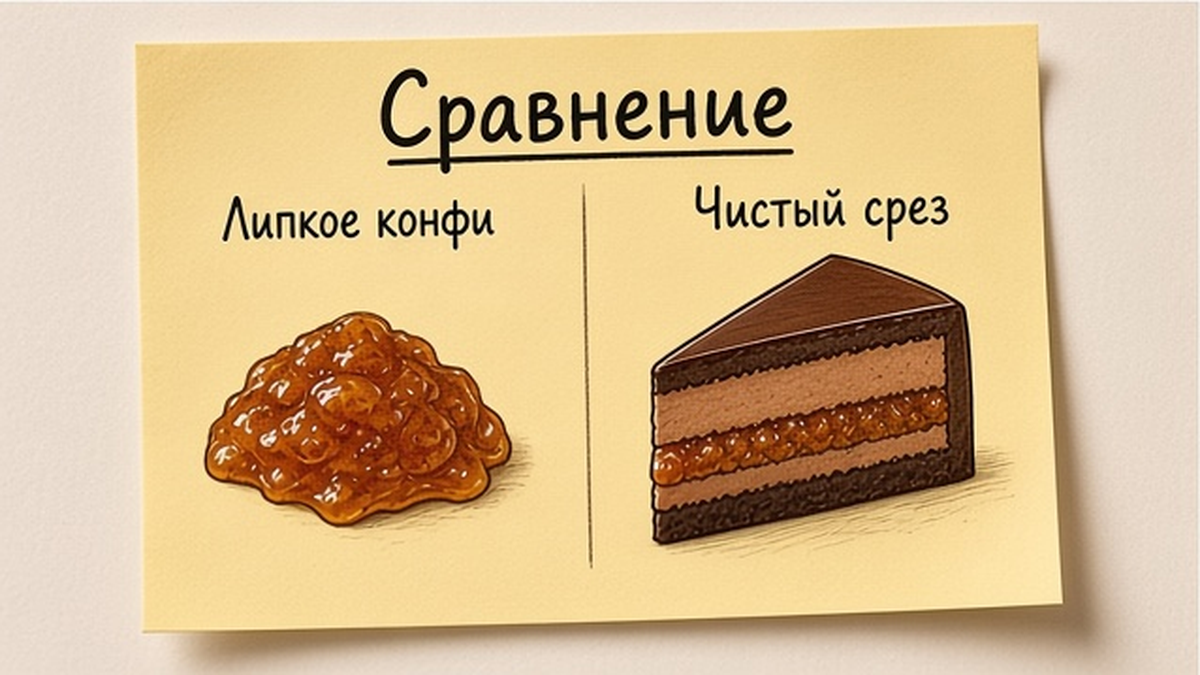 Сравнение: тягучее конфи и сорванный корпус против ровного среза